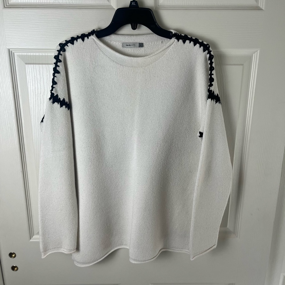 Women's White Sweater with Black Accents